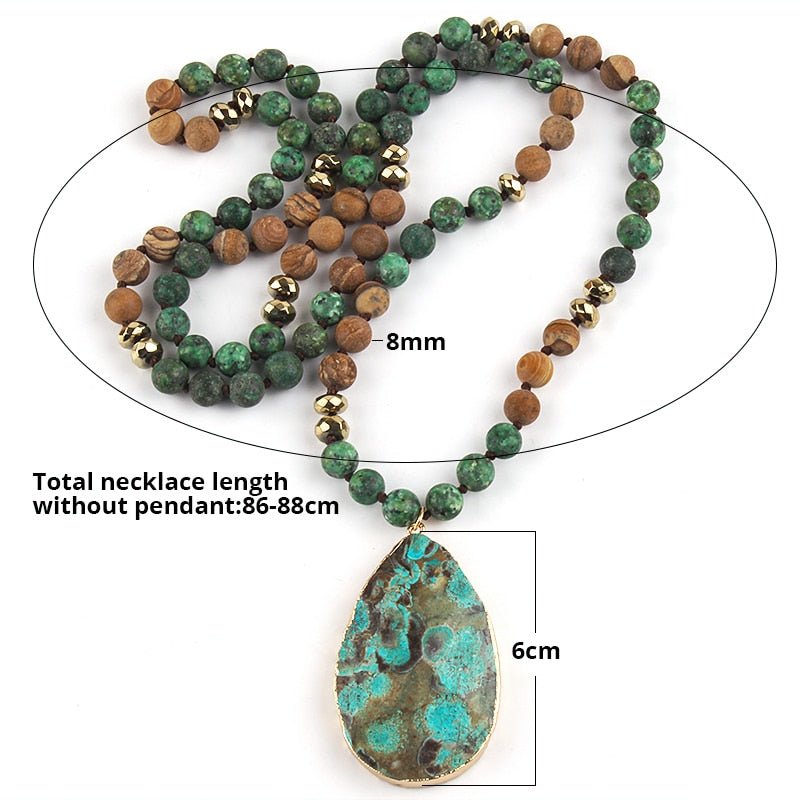 MysticGems Boho Stone Pendant Mala Necklace