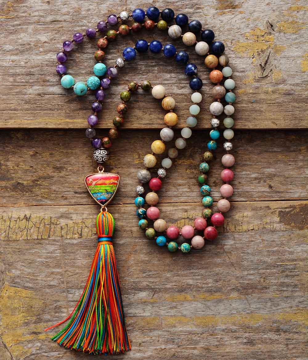 Sun & Star Chakra Charm Tassel Mala Necklace