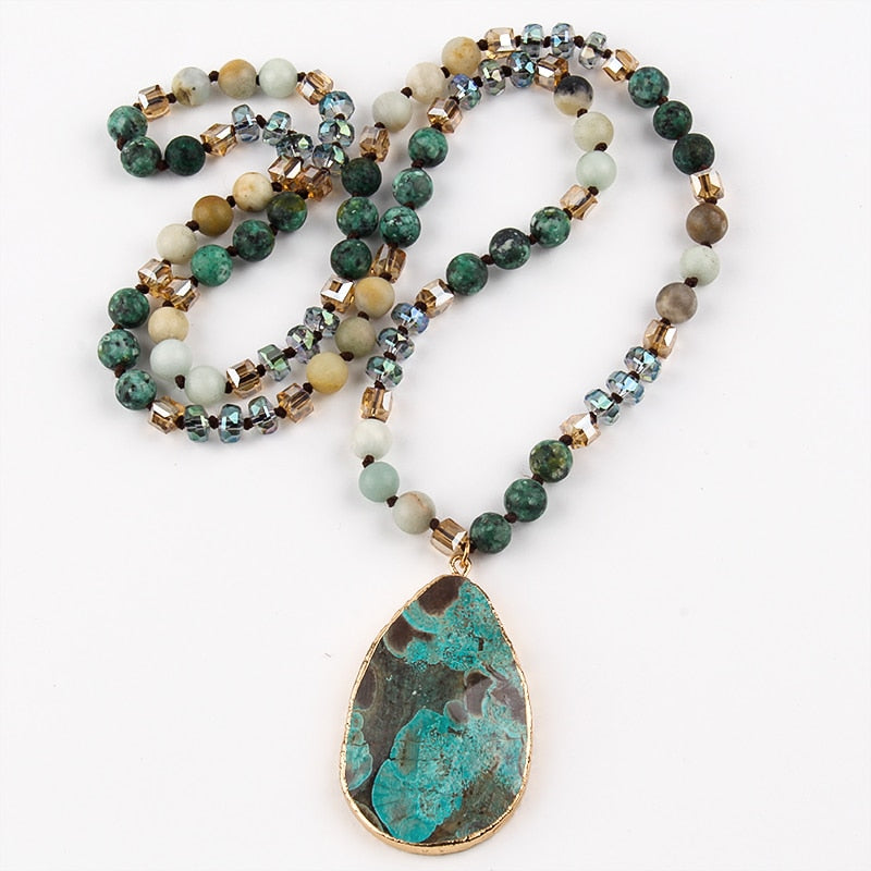MysticGems Boho Stone Pendant Mala Necklace