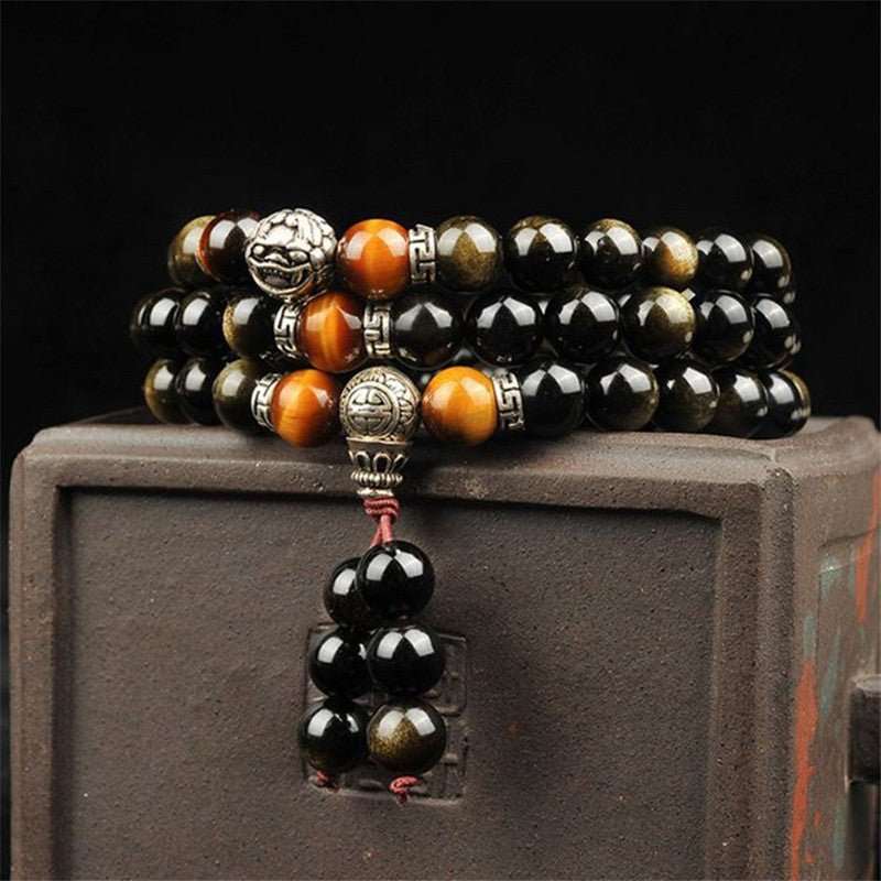 Natural Tibetan Gold Obsidian Mala - Nalo Healing