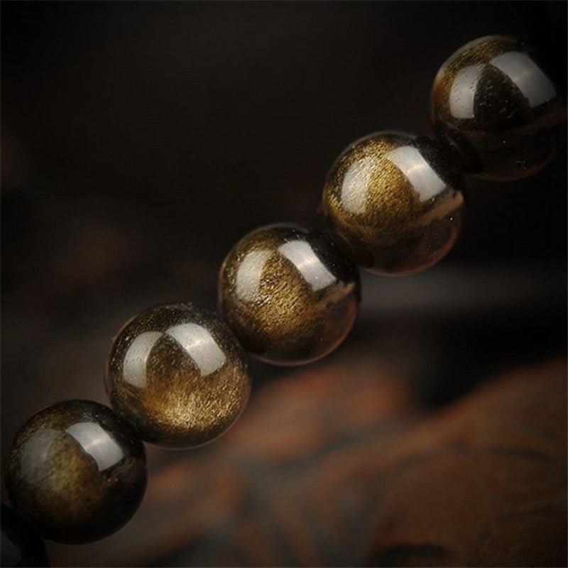 Natural Tibetan Gold Obsidian Mala - Nalo Healing