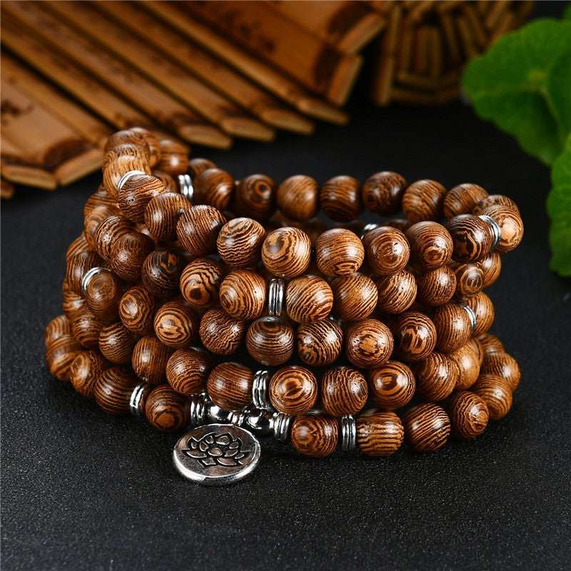Natural Wenge Wood Mala With Pendant - Nalo Healing