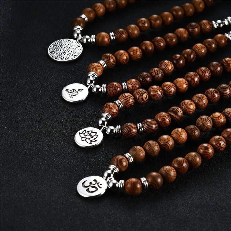 Natural Wenge Wood Mala With Pendant - Nalo Healing