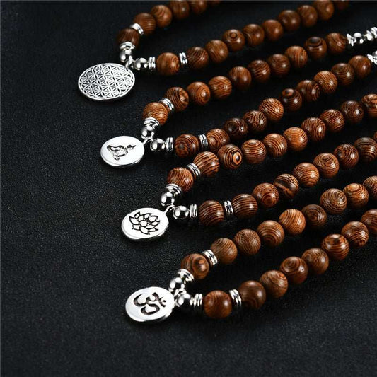 Natural Wenge Wood Mala With Pendant - Nalo Healing