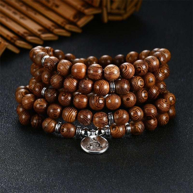 Natural Wenge Wood Mala With Pendant - Nalo Healing