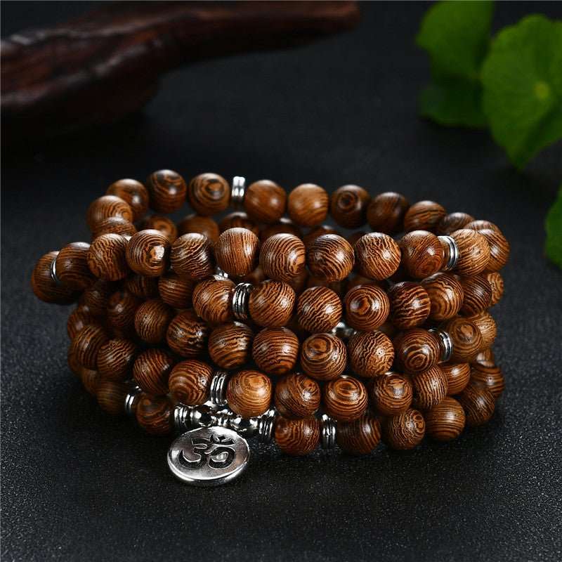 Natural Wenge Wood Mala With Pendant - Nalo Healing