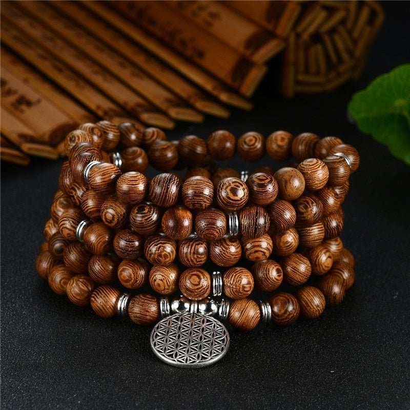 Natural Wenge Wood Mala With Pendant - Nalo Healing