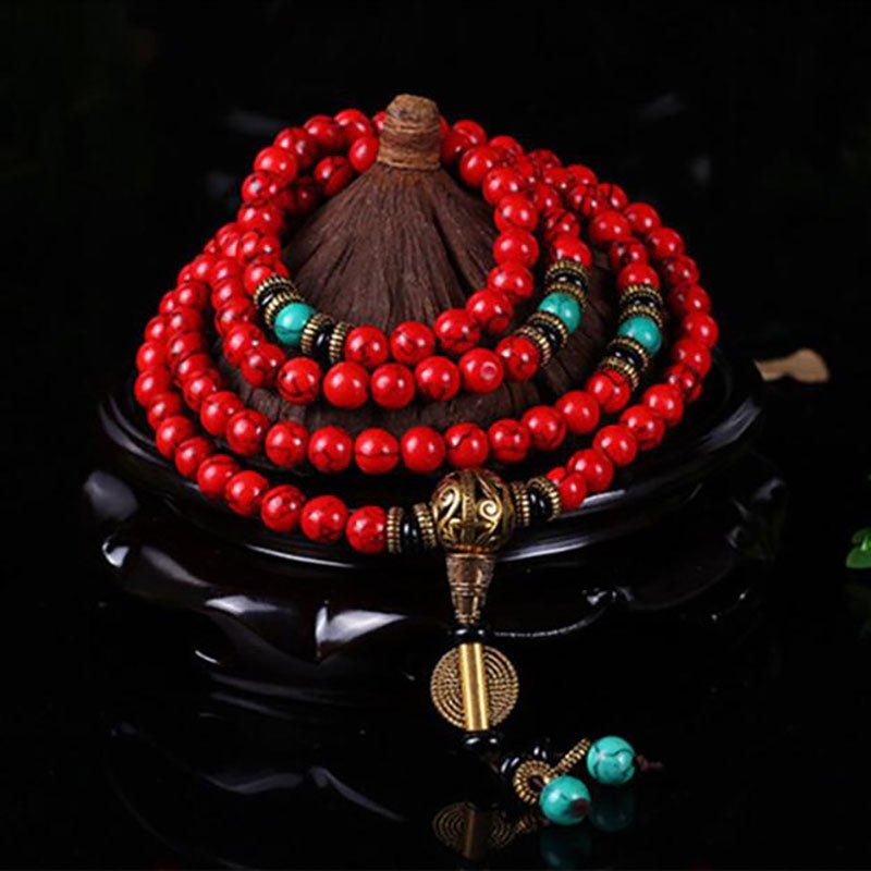 Red Turquoise Tibetan Mala - Nalo Healing