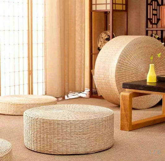 Thick Round Straw Floor Cushion - Nalo Healing